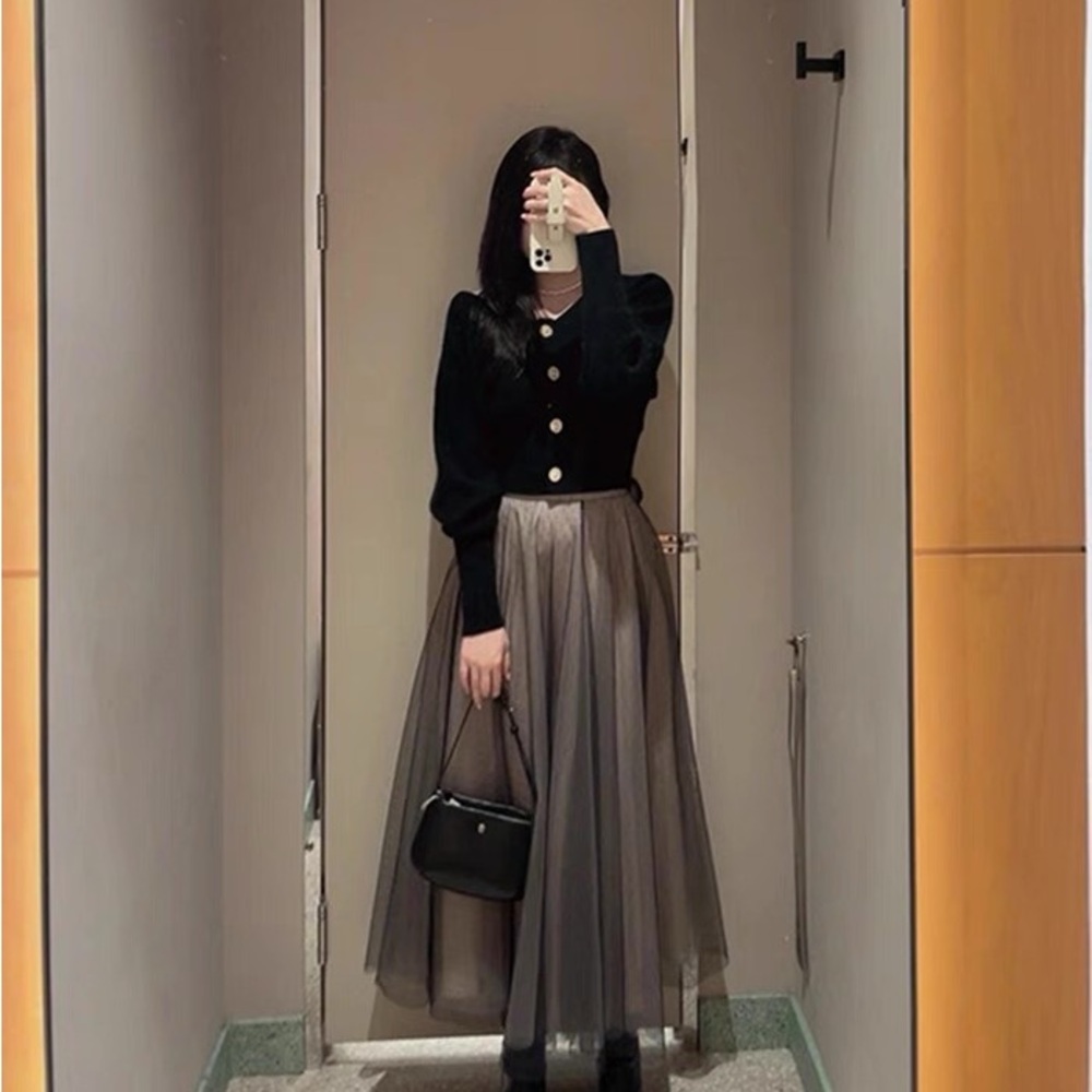Elegant Black and Gray Long Dress snidel like